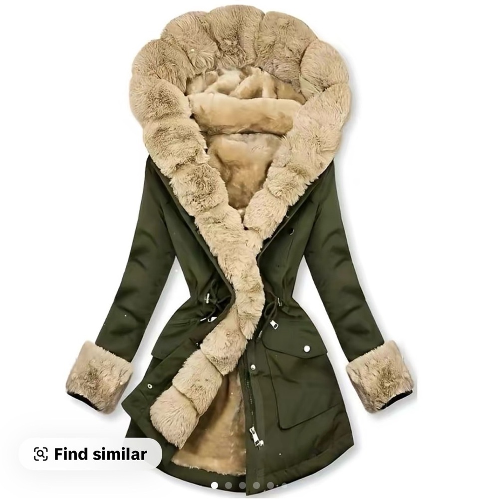 Olive Green Faux Fur Trimmed Women's Coat